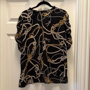 Gibson Black and Gold Chain Print Blouse
